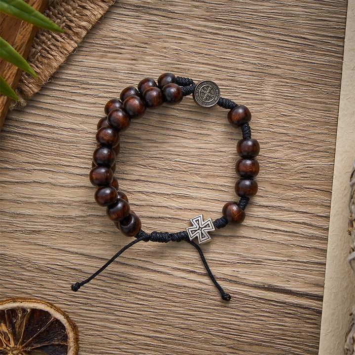 SolaceBeads Adjustable Rosewood Bracelet : Saint Benedict Guides Your Faith - image 3