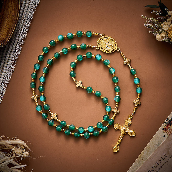 SolaceBeads Green Beads Artistic Rosary:Gentle Grace Shines In Prayers - Green - image 0