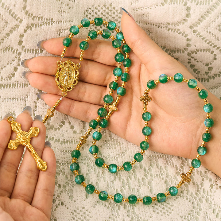 SolaceBeads Green Beads Artistic Rosary:Gentle Grace Shines In Prayers - image 1