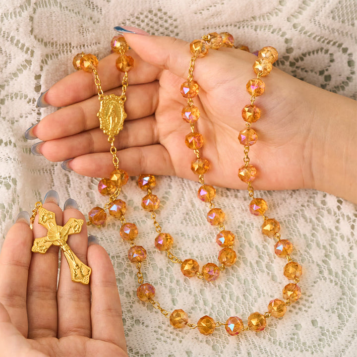 SolaceBeads Faceted Orange Crystal Rosary: Divine Light Shines Upon Your Prayers - image 1