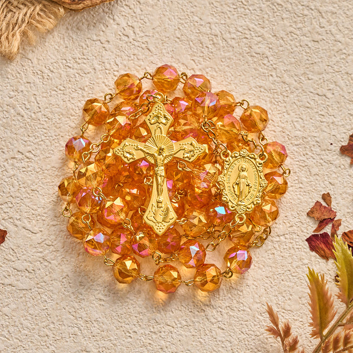 SolaceBeads Faceted Orange Crystal Rosary: Divine Light Shines Upon Your Prayers - image 8
