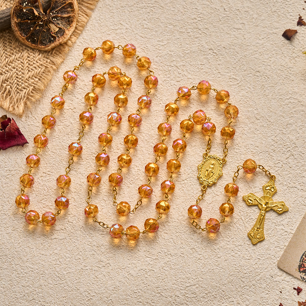 SolaceBeads Faceted Orange Crystal Rosary: Divine Light Shines Upon Your Prayers - Orange - image 0