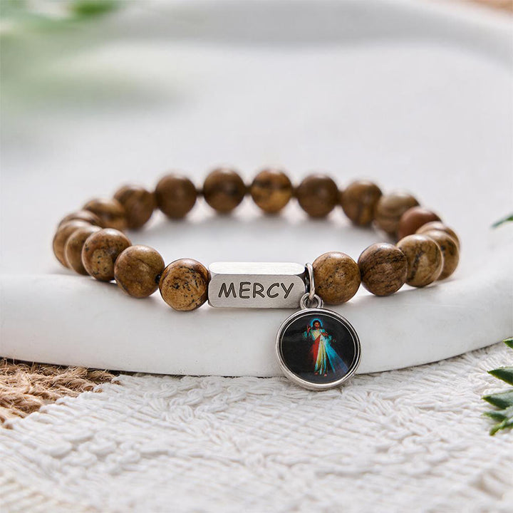SolaceBeads Divine Mercy Picture Stone Bracelet: Faith Shines in Daily Moments - Picture Jasper - image 0