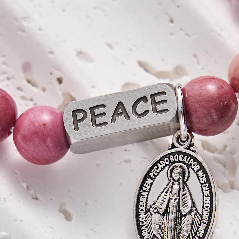 SolaceBeads Rhodonite Bracelet: Grace‑Filled PEACE Engraved Faith Bracelet - image 3