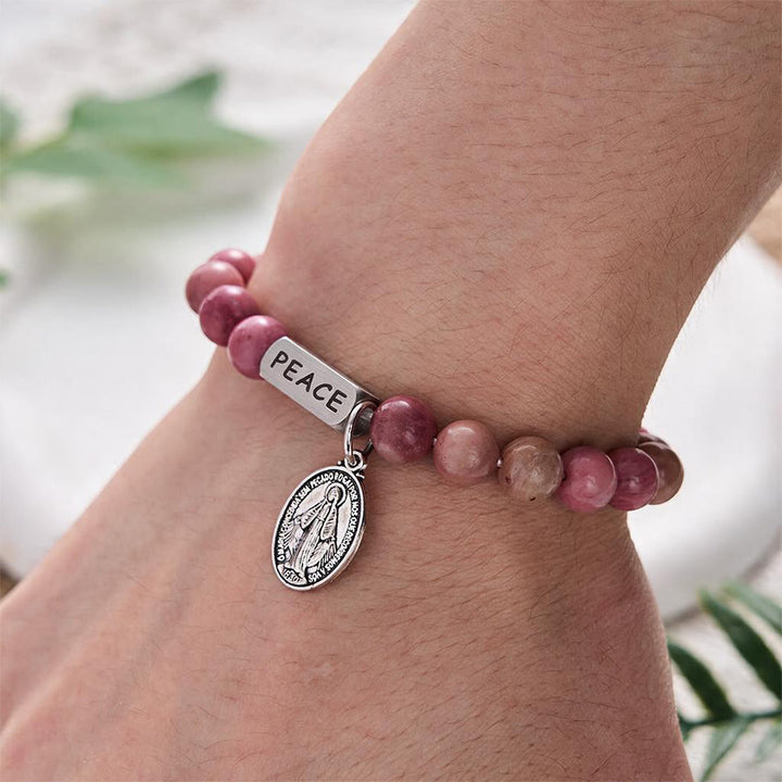 SolaceBeads Rhodonite Bracelet: Grace‑Filled PEACE Engraved Faith Bracelet - image 1