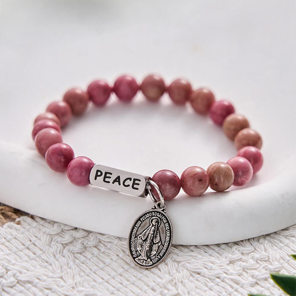 SolaceBeads Rhodonite Bracelet: Grace‑Filled PEACE Engraved Faith Bracelet - image 2