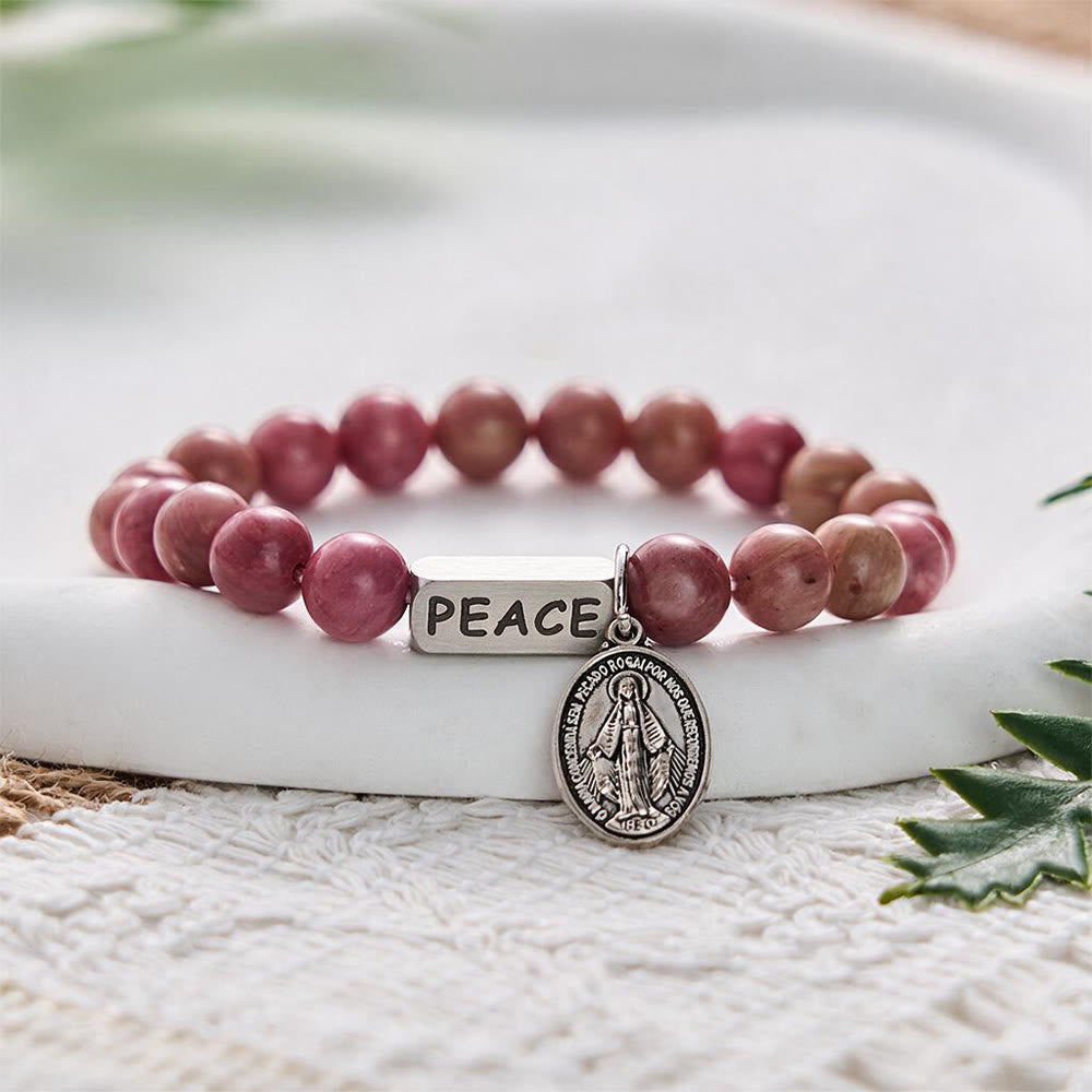 SolaceBeads Rhodonite Bracelet: Grace‑Filled PEACE Engraved Faith Bracelet - Natural Rhodonite - image 0