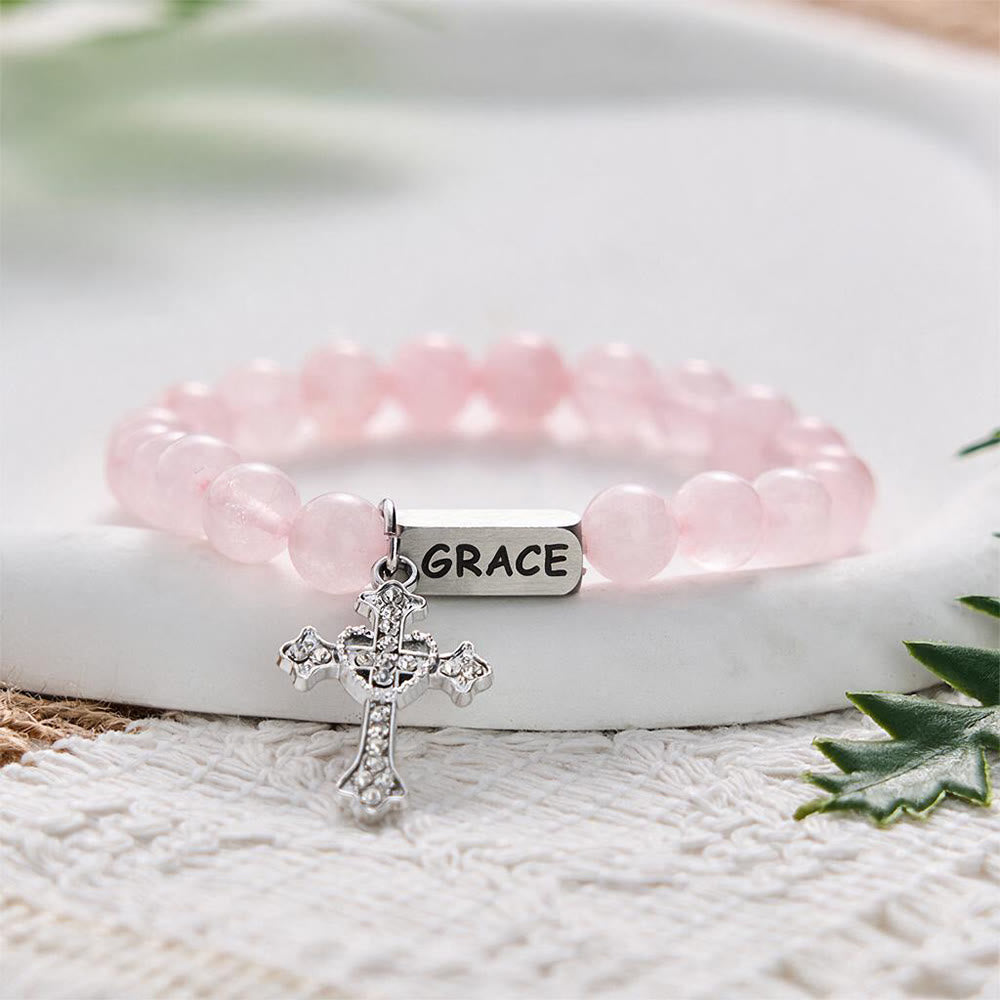 SolaceBeads Rose Quartz Bracelet: Grace‑Inspired Engraved Daily Faith Reminder - Rose Quartz - image 0