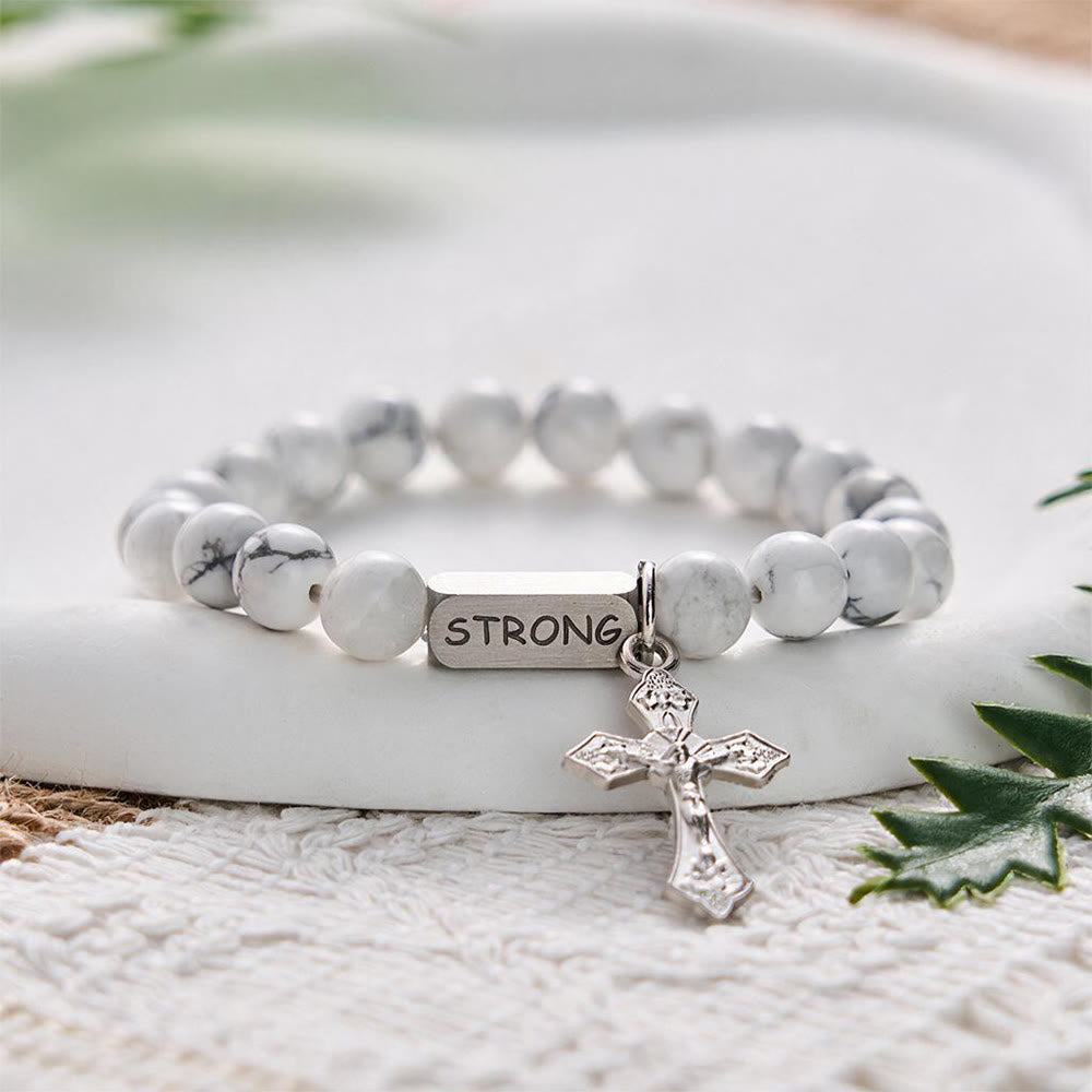 SolaceBeads White Turquoise Bracelet: Faith‑inspired STRONG Engraved Daily Reminder - White Turquoise - image 0