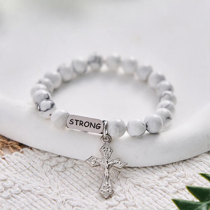 SolaceBeads White Turquoise Bracelet: Faith‑inspired STRONG Engraved Daily Reminder - image 2