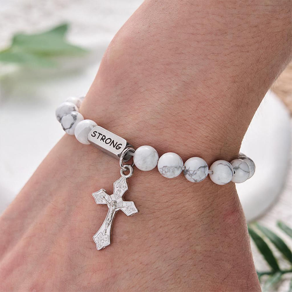 SolaceBeads White Turquoise Bracelet: Faith‑inspired STRONG Engraved Daily Reminder - image 1