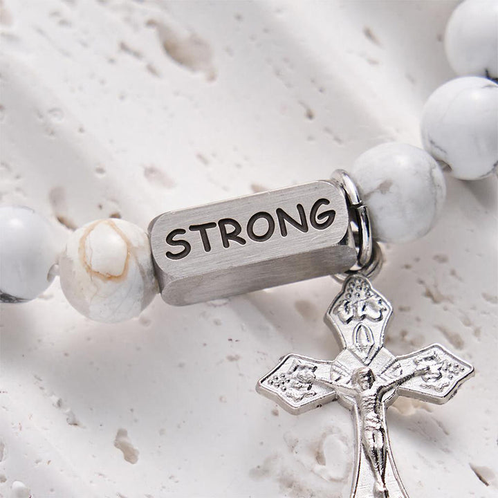 SolaceBeads White Turquoise Bracelet: Faith‑inspired STRONG Engraved Daily Reminder - image 4