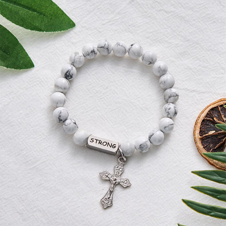 SolaceBeads White Turquoise Bracelet: Faith‑inspired STRONG Engraved Daily Reminder - image 6