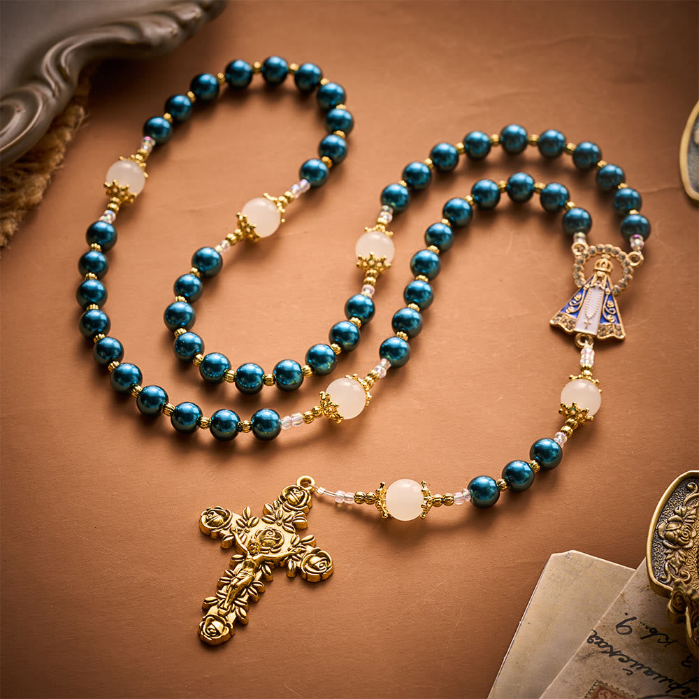 SolaceBeads Peacock‑Blue Pearl Artistic Rosary: Tender Peace for Devout Moments - image 4
