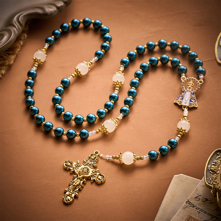 SolaceBeads Peacock‑Blue Pearl Artistic Rosary: Tender Peace for Devout Moments - image 4