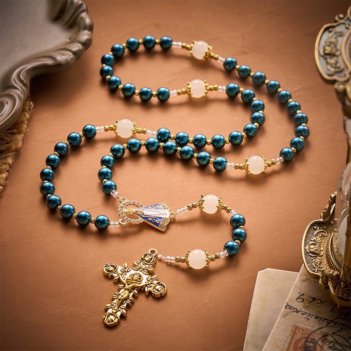 SolaceBeads Peacock‑Blue Pearl Artistic Rosary: Tender Peace for Devout Moments - image 3