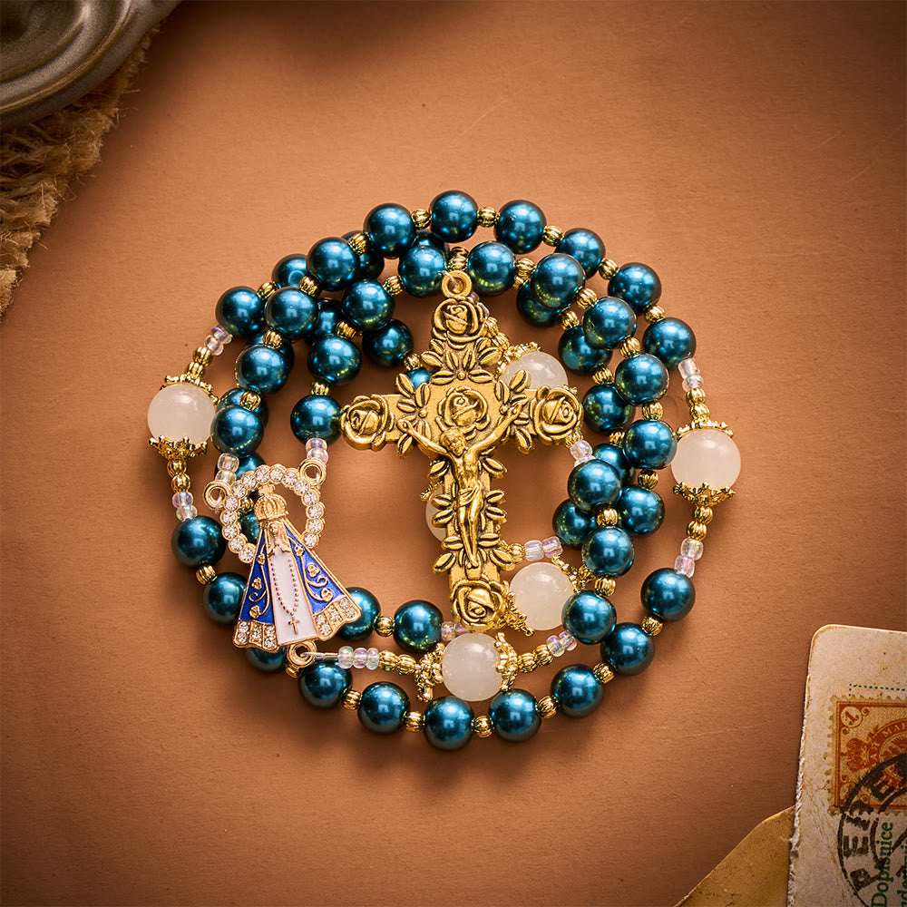 SolaceBeads Peacock‑Blue Pearl Artistic Rosary: Tender Peace for Devout Moments - image 8