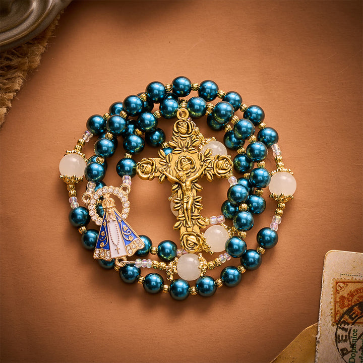 SolaceBeads Peacock‑Blue Pearl Artistic Rosary: Tender Peace for Devout Moments - image 8