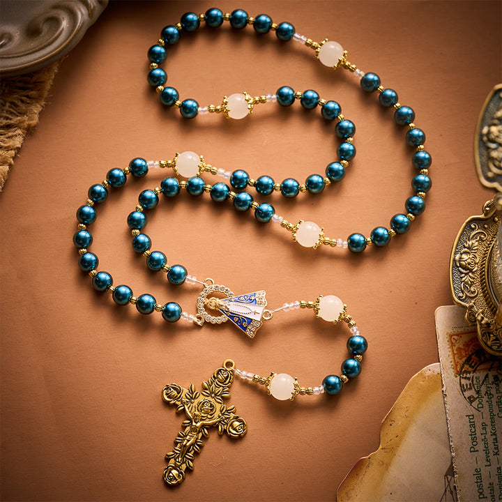SolaceBeads Peacock‑Blue Pearl Artistic Rosary: Tender Peace for Devout Moments - image 2