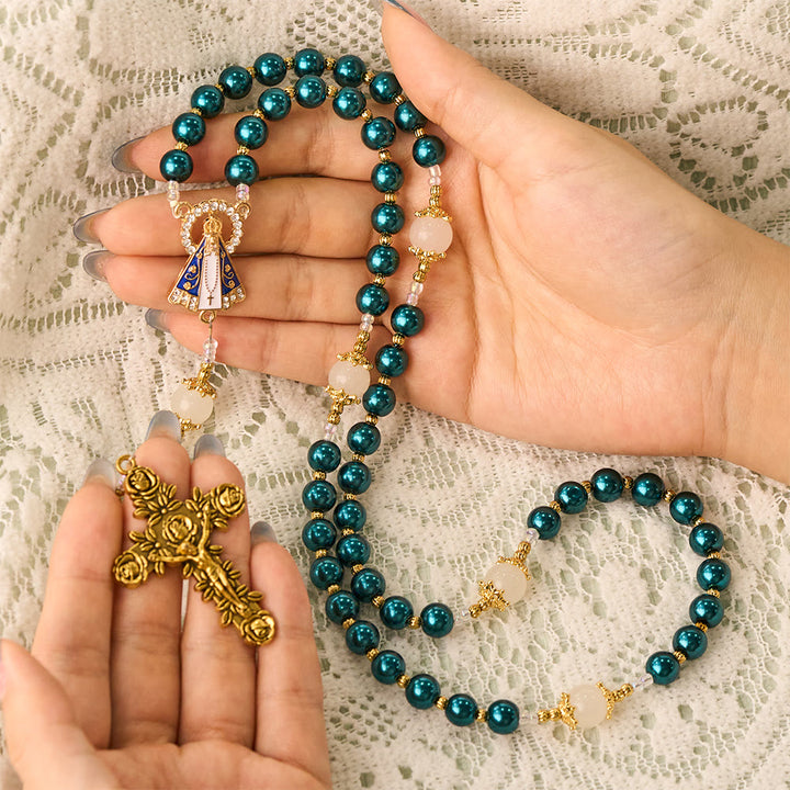 SolaceBeads Peacock‑Blue Pearl Artistic Rosary: Tender Peace for Devout Moments - image 1