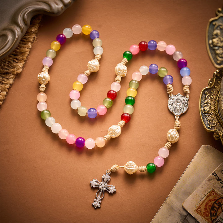 SolaceBeads Multicolor Glass Jade Artistic Rosary: Gentle Bliss for Your Daily Prayer - image 3