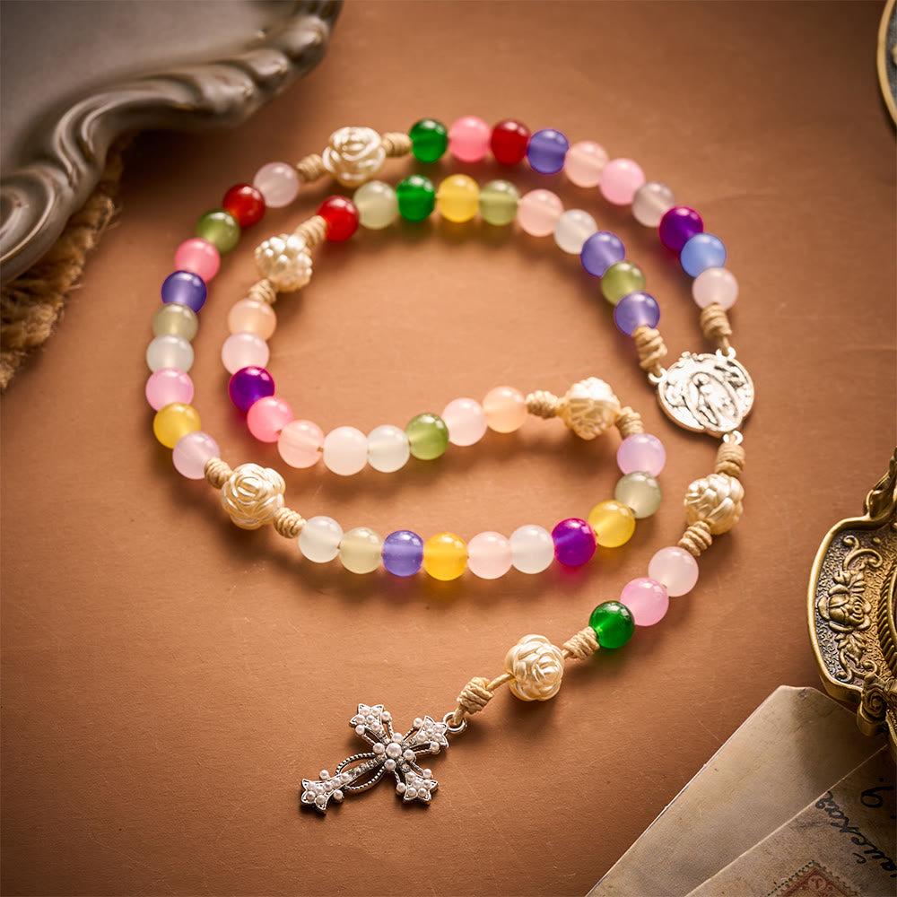 SolaceBeads Multicolor Glass Jade Artistic Rosary: Gentle Bliss for Your Daily Prayer - image 2