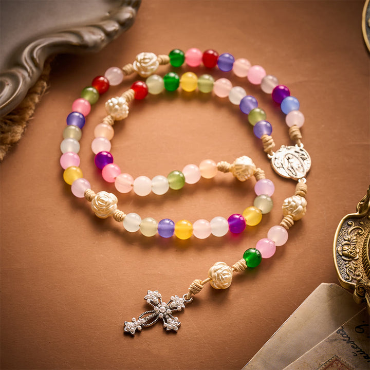 SolaceBeads Multicolor Glass Jade Artistic Rosary: Gentle Bliss for Your Daily Prayer - image 2