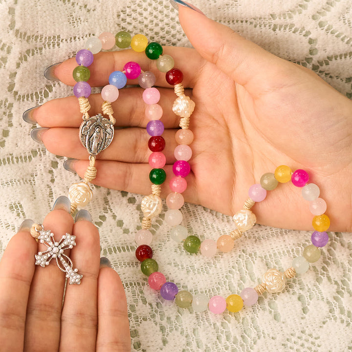 SolaceBeads Multicolor Glass Jade Artistic Rosary: Gentle Bliss for Your Daily Prayer - image 1