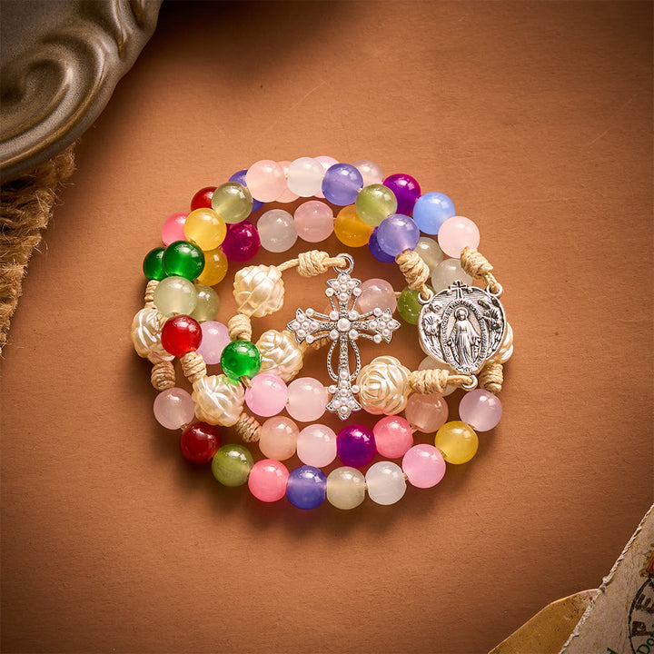 SolaceBeads Multicolor Glass Jade Artistic Rosary: Gentle Bliss for Your Daily Prayer - image 8