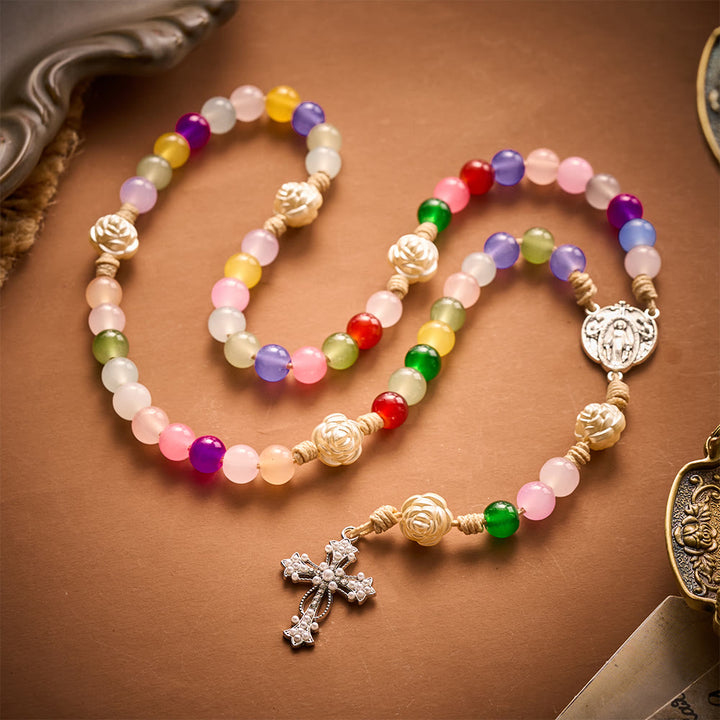 SolaceBeads Multicolor Glass Jade Artistic Rosary: Gentle Bliss for Your Daily Prayer - image 4