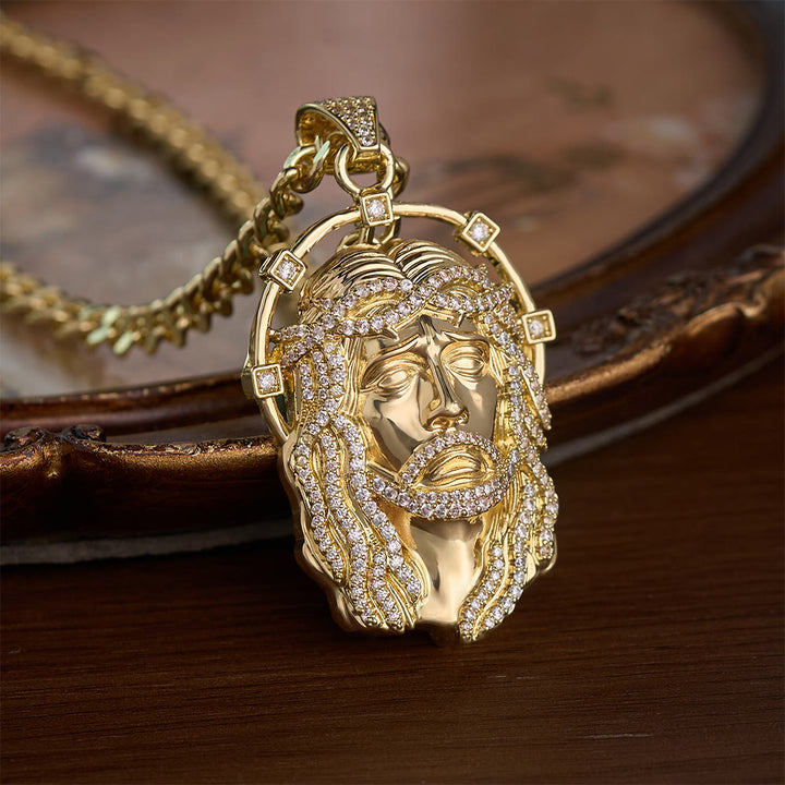 SolaceBeads CZ Jesus Face Pendant Necklace: Divine Light Within Your Heart - image 1