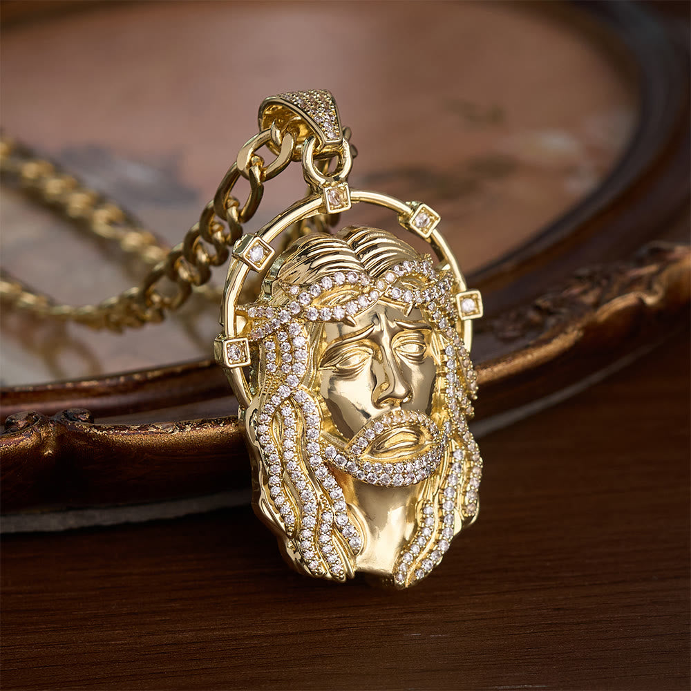 SolaceBeads CZ Jesus Face Pendant Necklace: Divine Light Within Your Heart - Gold NK Chain - image 0