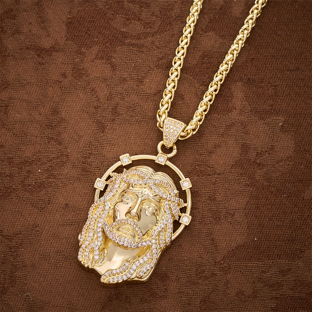 SolaceBeads CZ Jesus Face Pendant Necklace: Divine Light Within Your Heart - Gold Flower Basket Chain - image 7