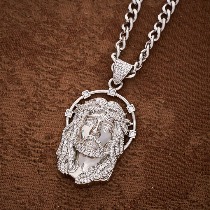 SolaceBeads CZ Jesus Face Pendant Necklace: Divine Light Within Your Heart - Silver Cuban link chain - image 10