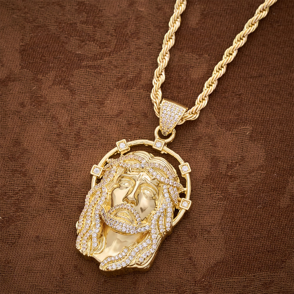 SolaceBeads CZ Jesus Face Pendant Necklace: Divine Light Within Your Heart - Gold rope chain - image 5