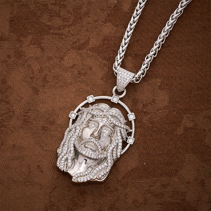SolaceBeads CZ Jesus Face Pendant Necklace: Divine Light Within Your Heart - Silver Fower Basket Chain - image 11