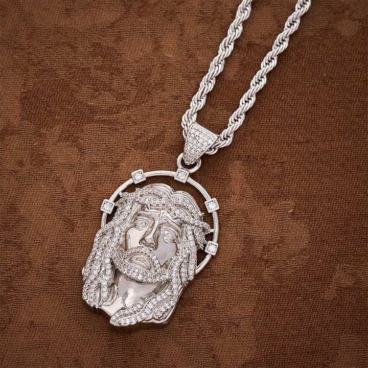 SolaceBeads CZ Jesus Face Pendant Necklace: Divine Light Within Your Heart - Silver rope chain - image 9