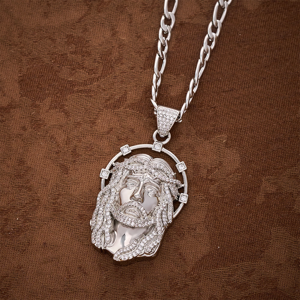 SolaceBeads CZ Jesus Face Pendant Necklace: Divine Light Within Your Heart - Silver NK Chain - image 8