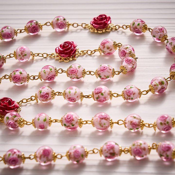 SolaceBeads Handmade Floral Glass Rosary : Lampworkbeads Beads with Rose, Crafted With Devout Spirit - image 7