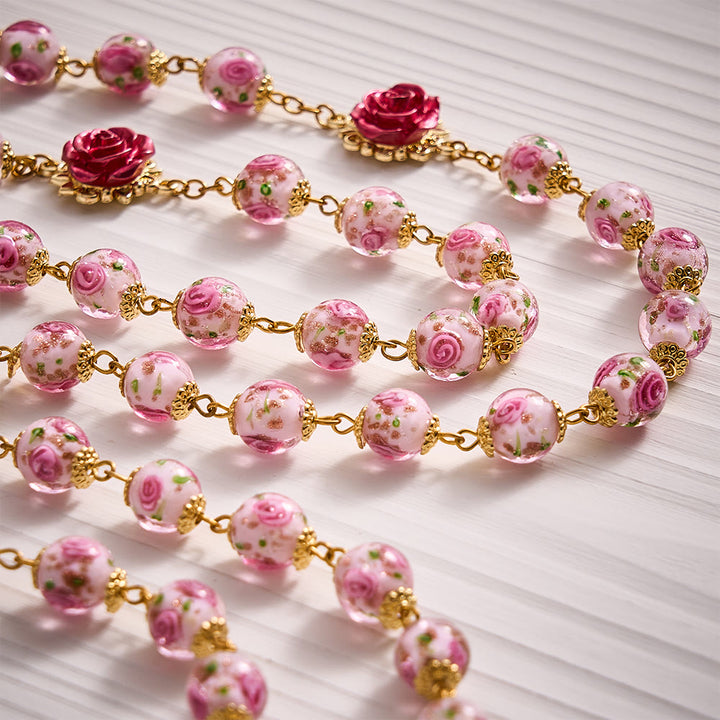 SolaceBeads Handmade Floral Glass Rosary : Lampworkbeads Beads with Rose, Crafted With Devout Spirit - image 6