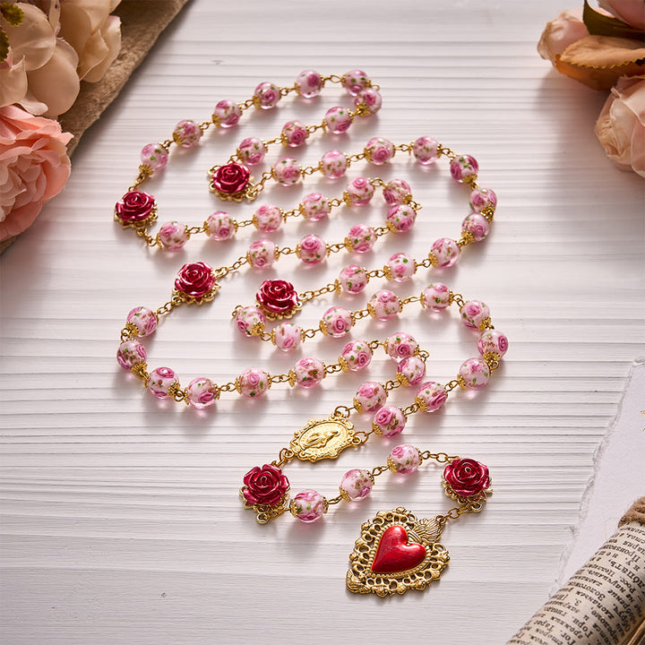 SolaceBeads Handmade Floral Glass Rosary : Lampworkbeads Beads with Rose, Crafted With Devout Spirit - image 5