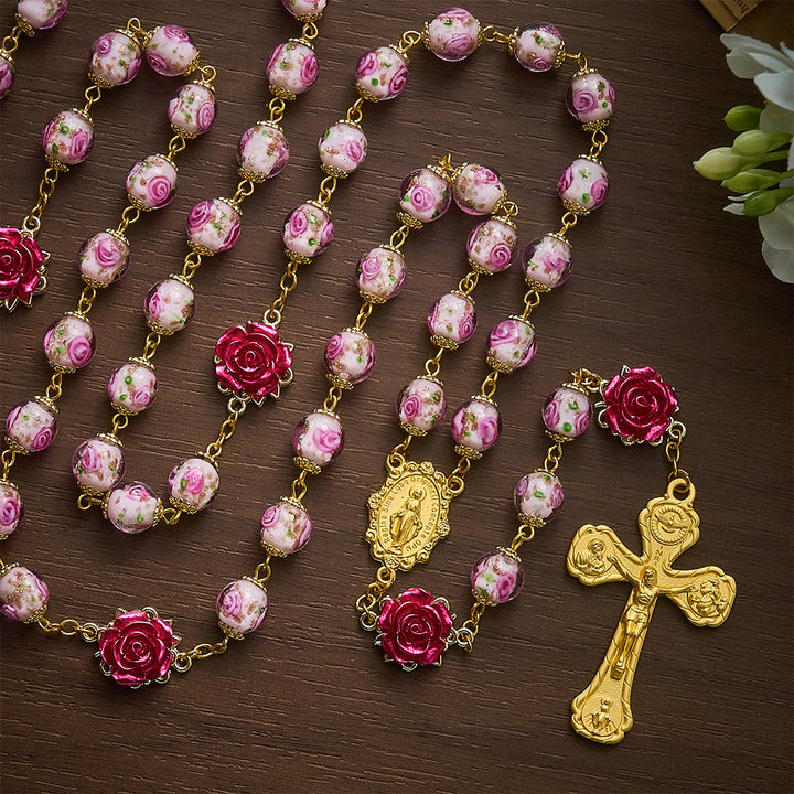 SolaceBeads Handmade Floral Glass Rosary : Lampworkbeads Beads with Rose, Crafted With Devout Spirit - Four-Way Crucifix - image 2
