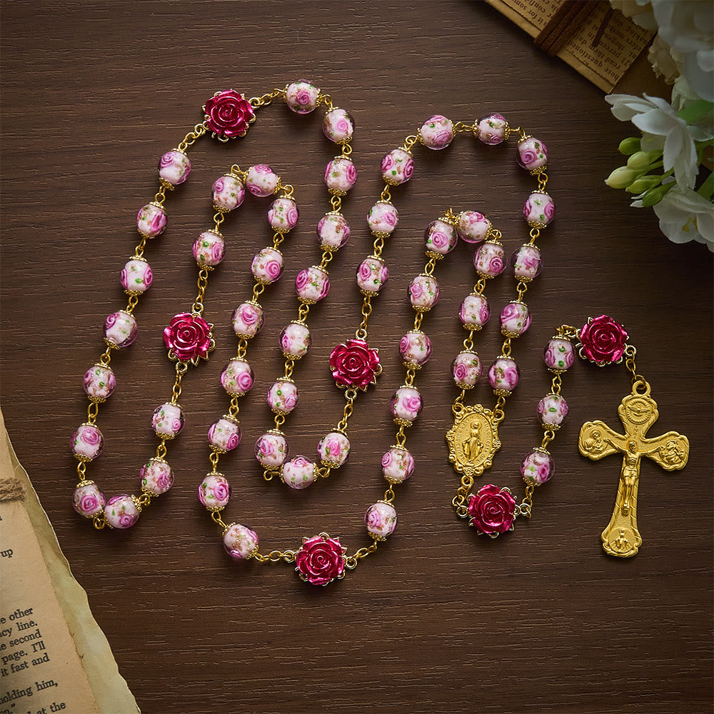 SolaceBeads Handmade Floral Glass Rosary : Lampworkbeads Beads with Rose, Crafted With Devout Spirit - image 3