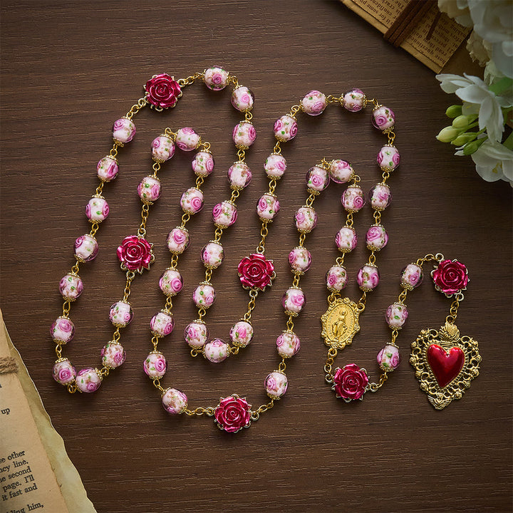 SolaceBeads Handmade Floral Glass Rosary : Lampworkbeads Beads with Rose, Crafted With Devout Spirit - image 5