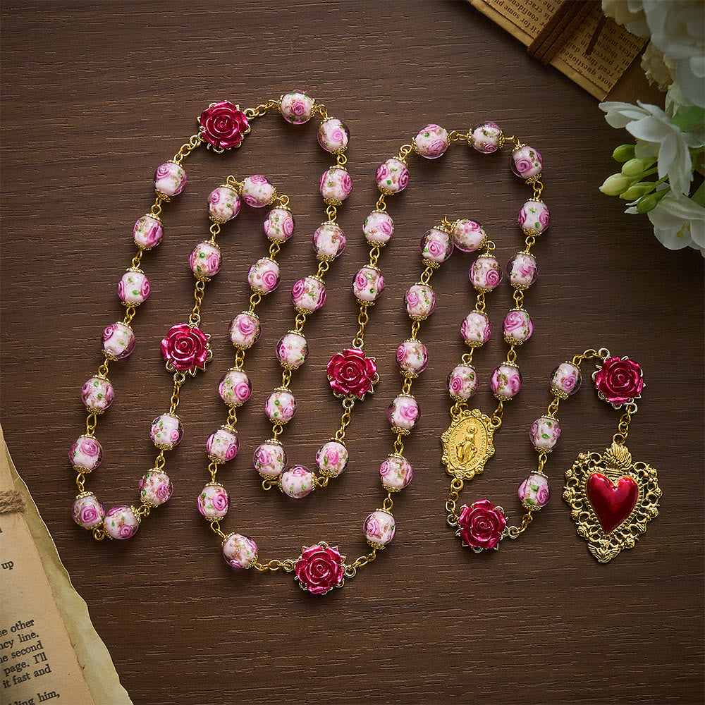 SolaceBeads Handmade Floral Glass Rosary : Lampworkbeads Beads with Rose, Crafted With Devout Spirit - image 14
