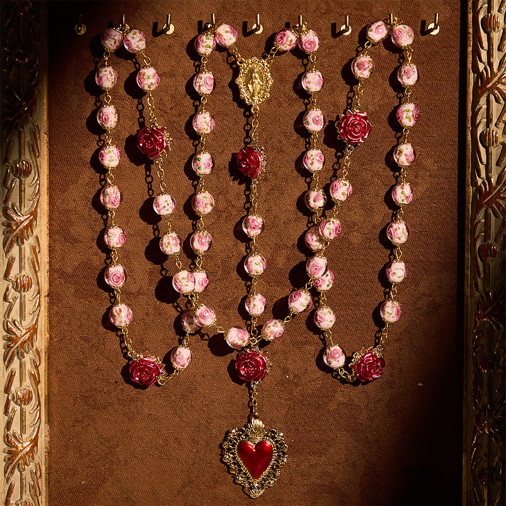 SolaceBeads Handmade Floral Glass Rosary : Lampworkbeads Beads with Rose, Crafted With Devout Spirit - Sacred Heart - image 0