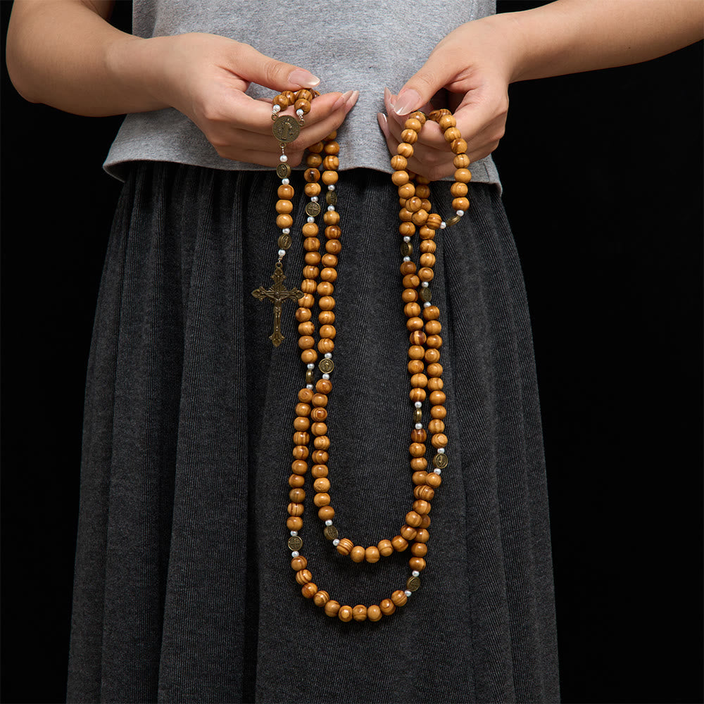 Solacebeads 15/20 Decade Vintage Pine Wood Rosary With Benedict Embellishments: Rooted In Faith - image 3