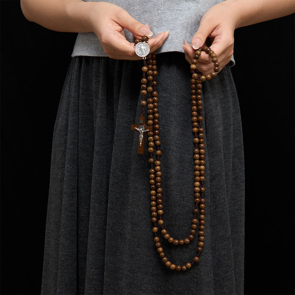 Solacebeads 15/20 Decade Wenge Wood Rosary With St. Benedict Medal &amp; Crucifix: Rooted In Tradition - image 3