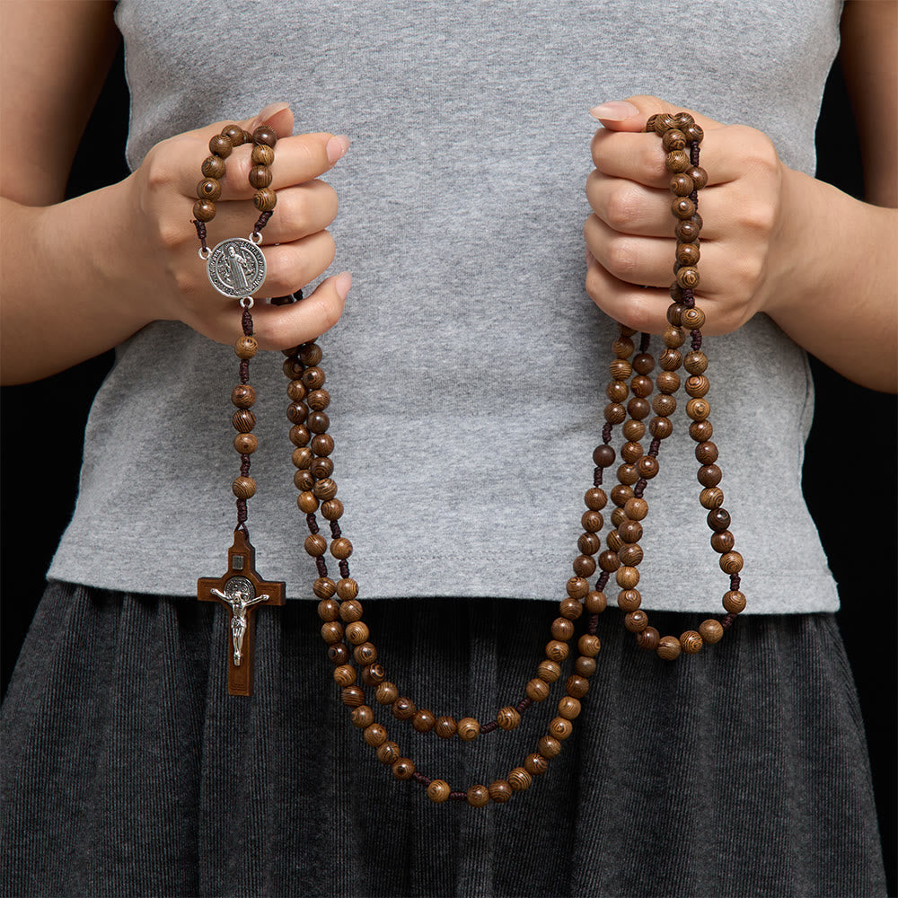 Solacebeads 15/20 Decade Wenge Wood Rosary With St. Benedict Medal &amp; Crucifix: Rooted In Tradition - image 2