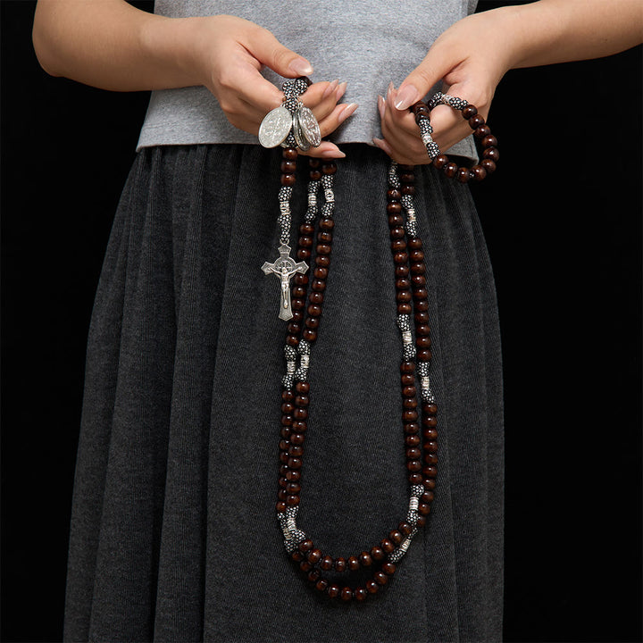 SolaceBeads 15/20 Decade Ebony Wood Rosary With St. Benedict Medals &amp; Crucifix: Protective Strength - image 3